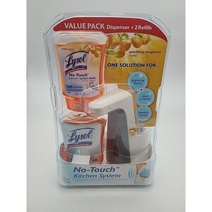 Lysol No Touch Kitchen SYSTEM DISPENSER Sparkling Tangerine 2 Soap Refills New